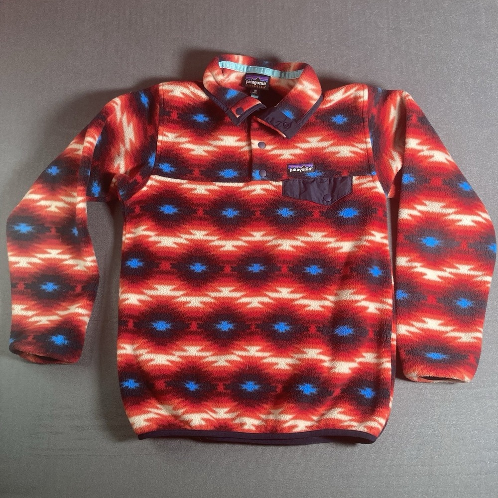 Patagonia Women's Aztec Synchilla Snap T Fleece Pullover Red Wild Desert XS